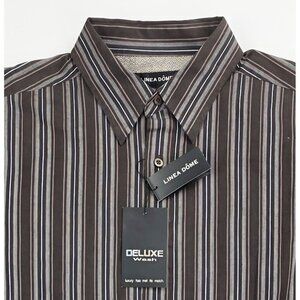 Linea Dome XL 17-17.5 Chocolates Stripe Mens Button Down Long Sleeve Shirt NEW
